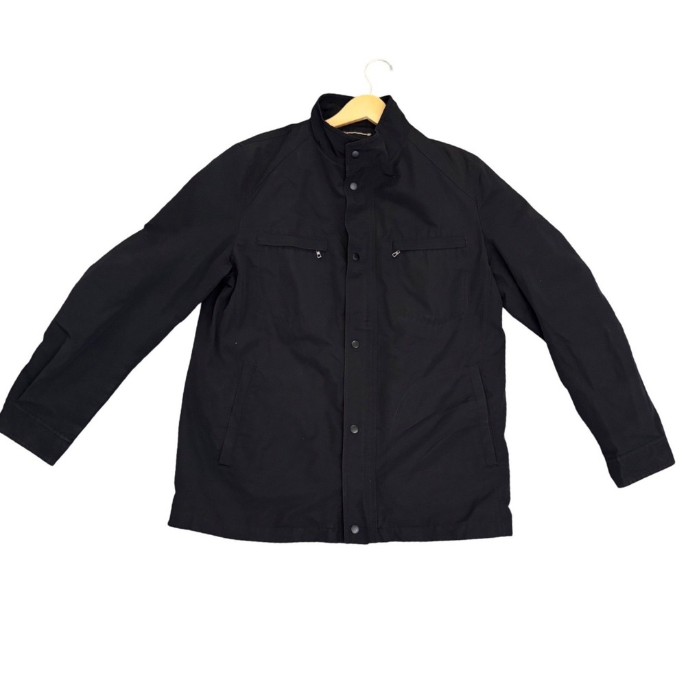 Barneys New York Mens Black Field Jacket PR946 Size L Pinstripe Lining Coat‎